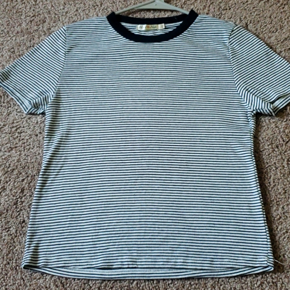 Large Black & White Striped Crop Top